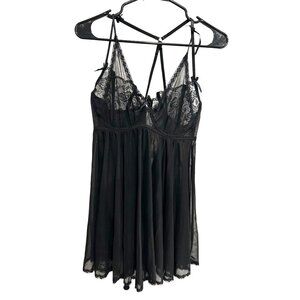 BDelicious Black Lace Sheer Babydoll Lingerie Strappy Back Details Sz 2X